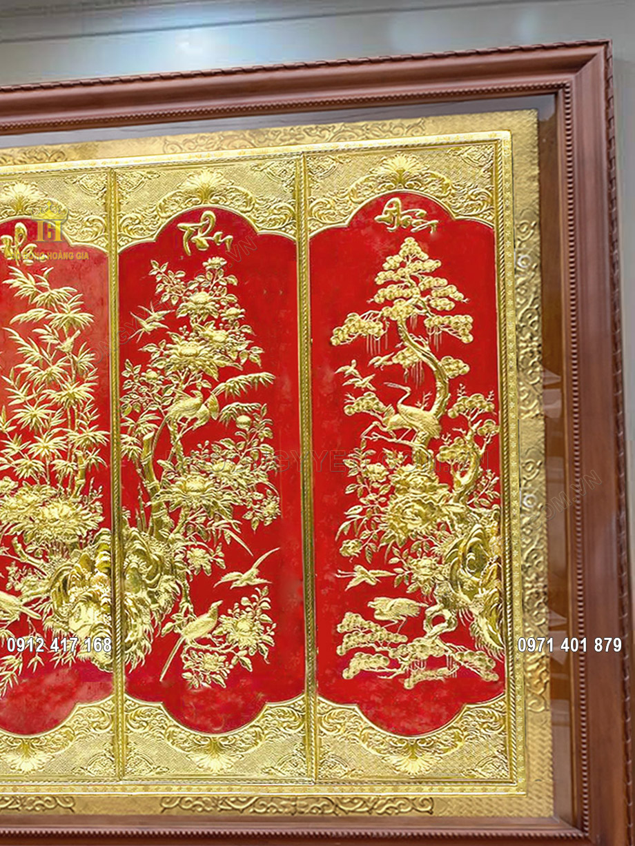 tranh tứ qu&yacute; mạ v&agrave;ng